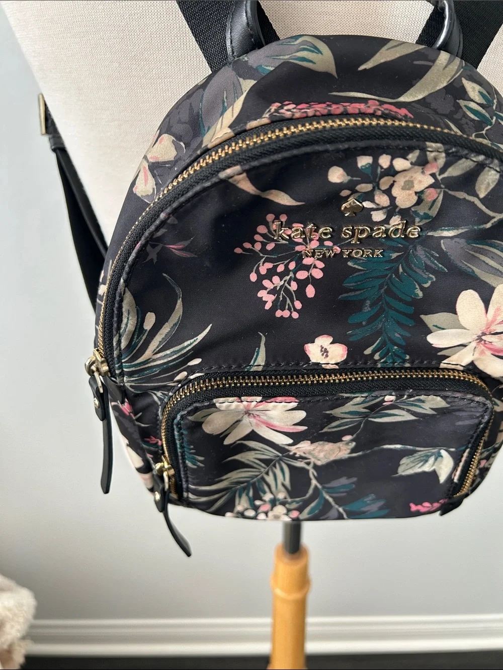 kate spade Black Floral Mini Backpack with Gold Hardware